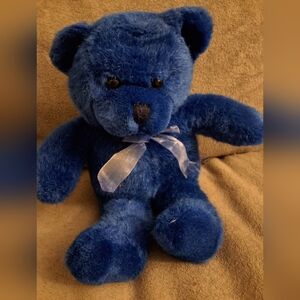 Vintage Good Stuff Corp Blue Teddy Bear Plush Stuffed Animal with Sheer Ribbon